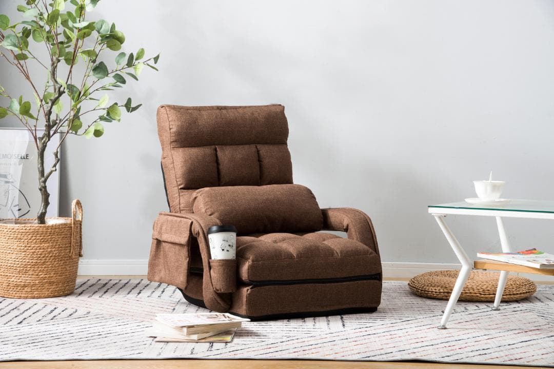 座椅子リクライニング14段ギア リクライニングチェアーコンパクト【ブラウン】