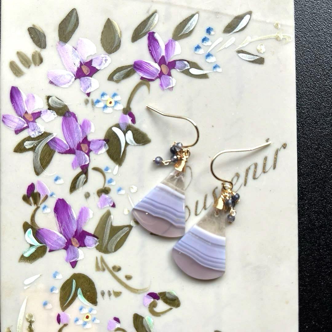 ポメころび様✴︎パープルアゲートピアス＊フープイヤリング