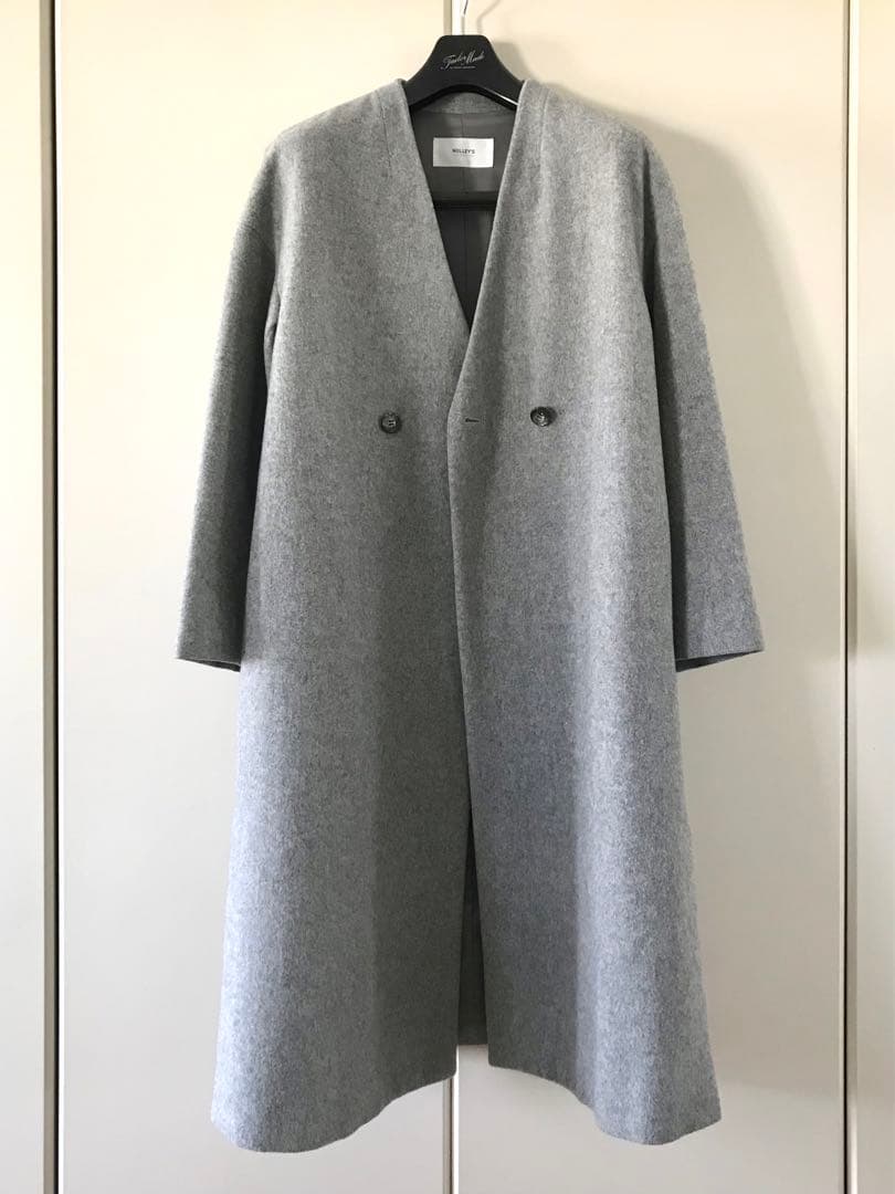 NOLLEY’S ノーリーズ ノーカラーコート グレー ウール100%