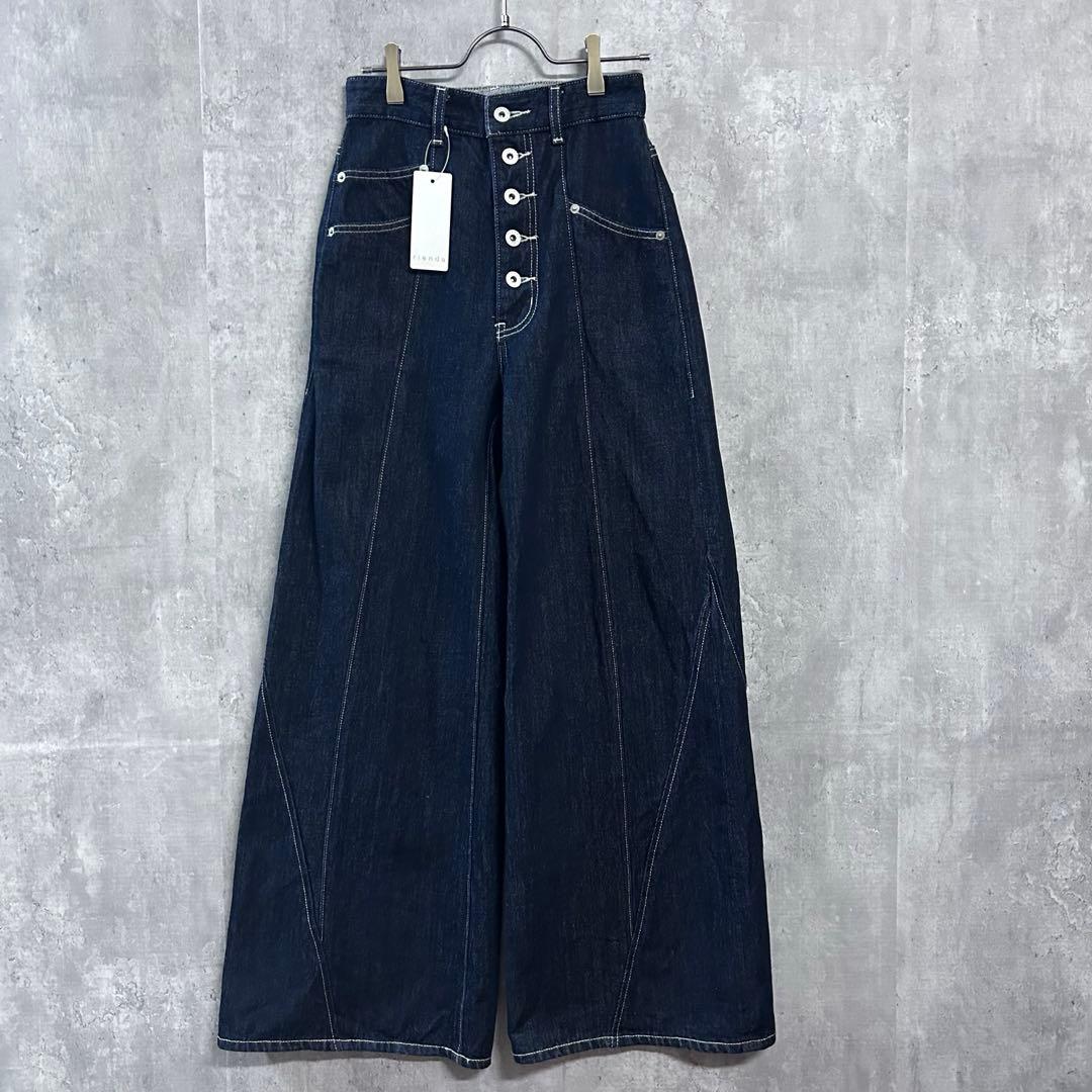 新品riendaフロントボタンデザインハイウエストデニムパンツ美シルエット脚長S