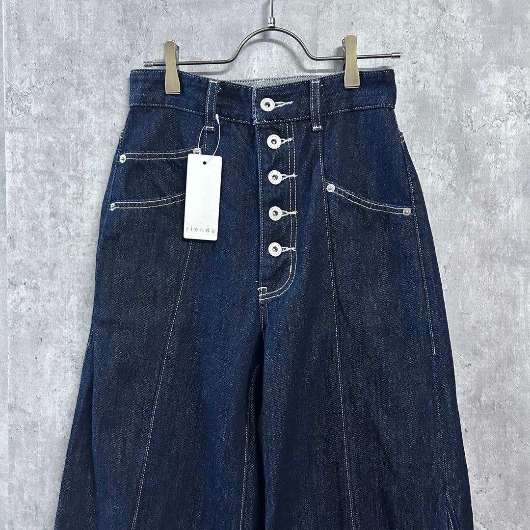 新品riendaフロントボタンデザインハイウエストデニムパンツ美シルエット脚長S