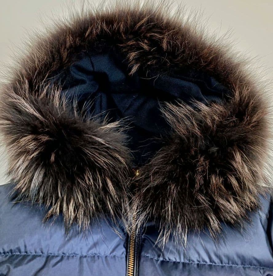 【美品】ナノユニバース 西川ダウン リアルファー ロング 38 ネイビー