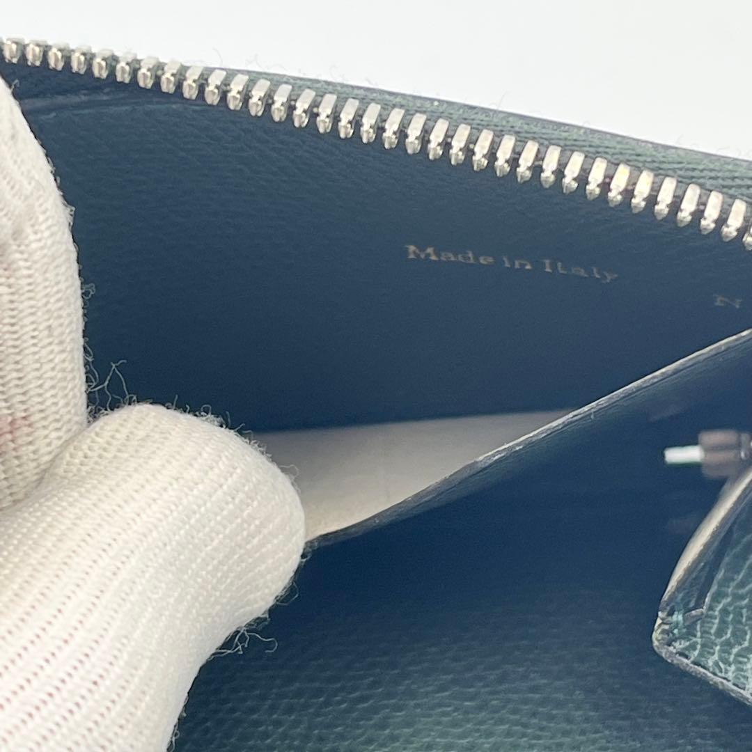 【美品】Valextra ラウンドジップ　ミニウォレット　ケース　グリーン