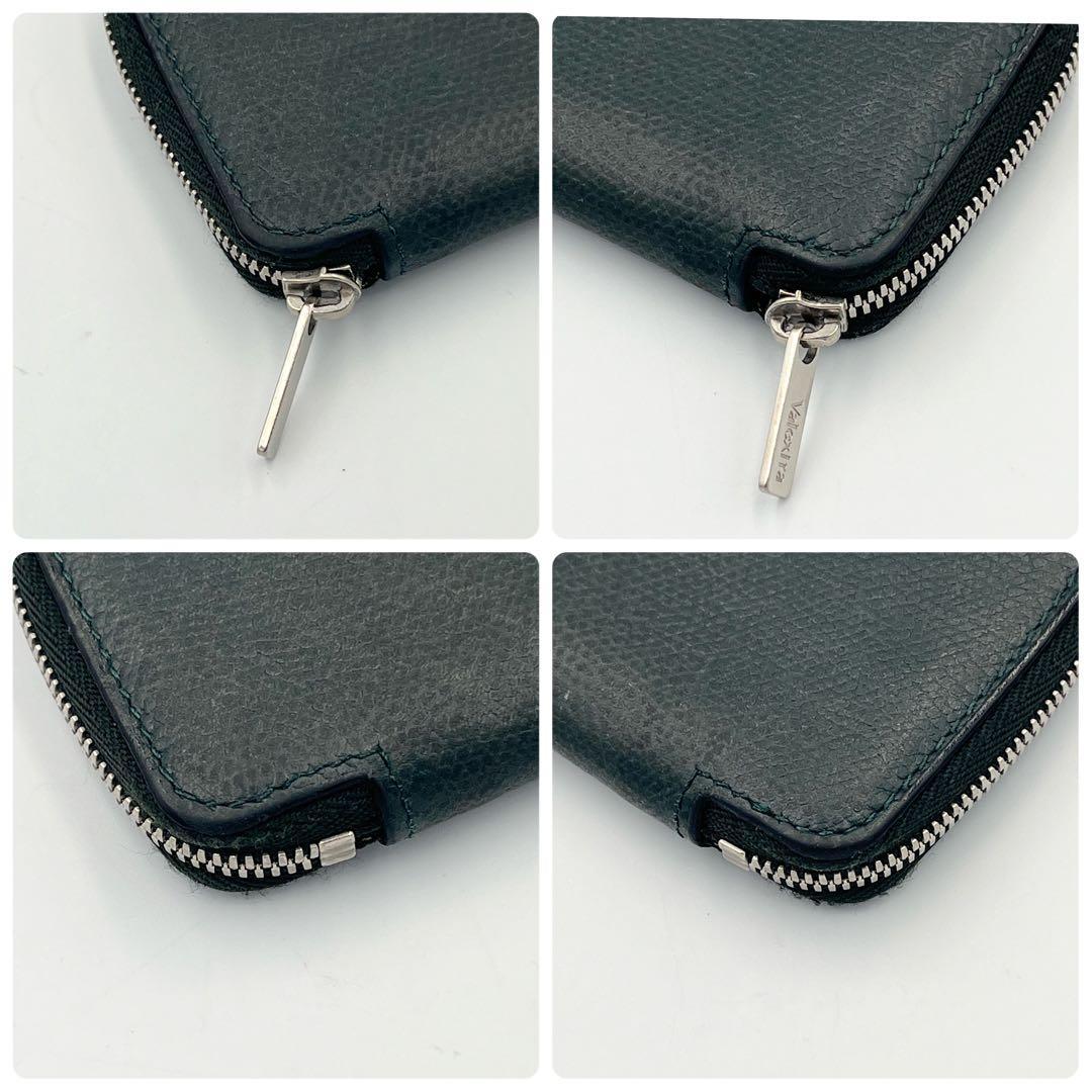 【美品】Valextra ラウンドジップ　ミニウォレット　ケース　グリーン