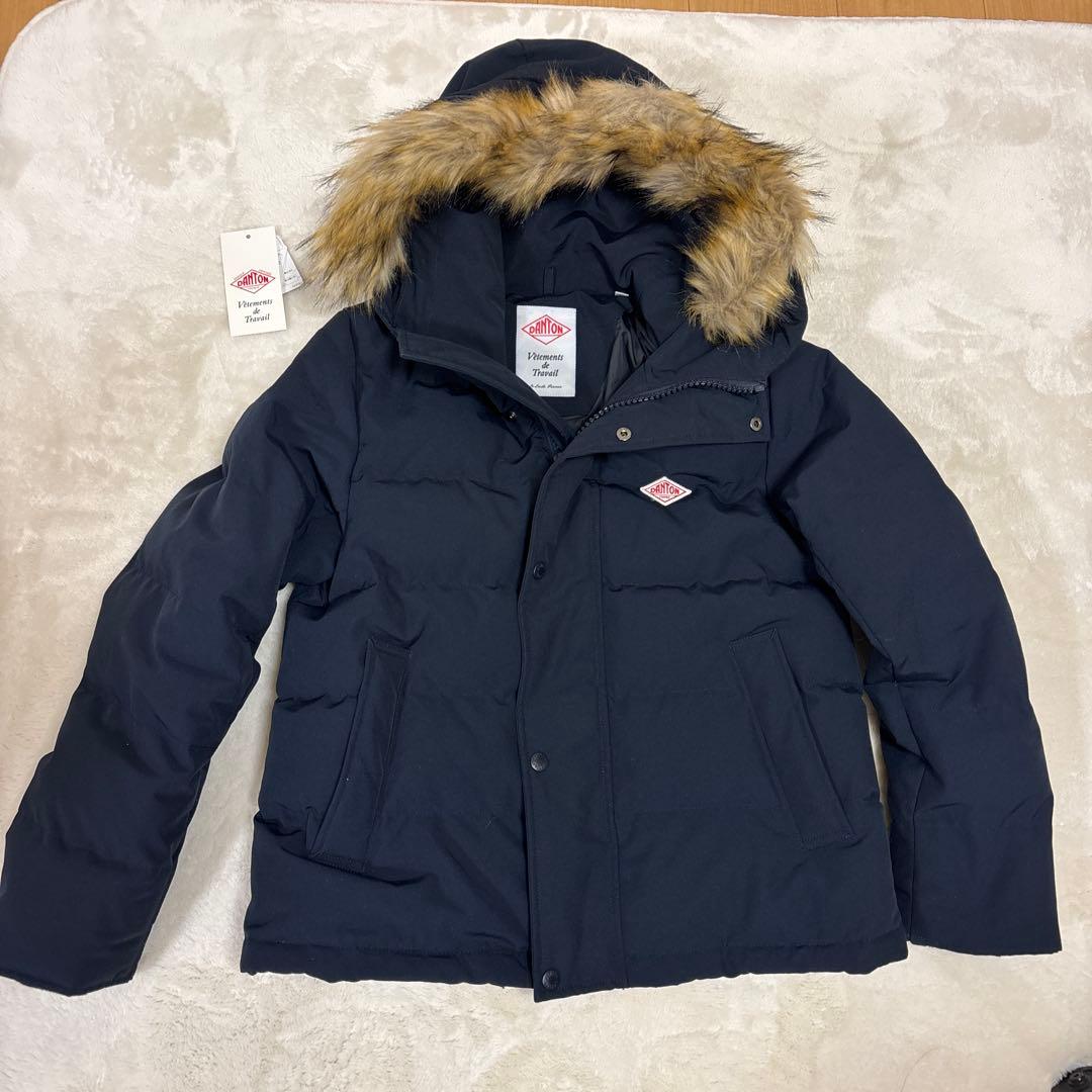 美品ダントン　ネイビー ダウンジャケット ファー付き　S 36
