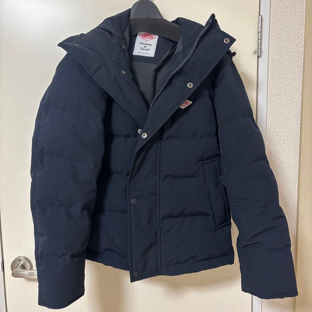 美品ダントン　ネイビー ダウンジャケット ファー付き　S 36