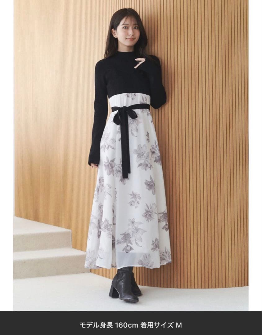 フラワードッキングロングスリーブワンピース