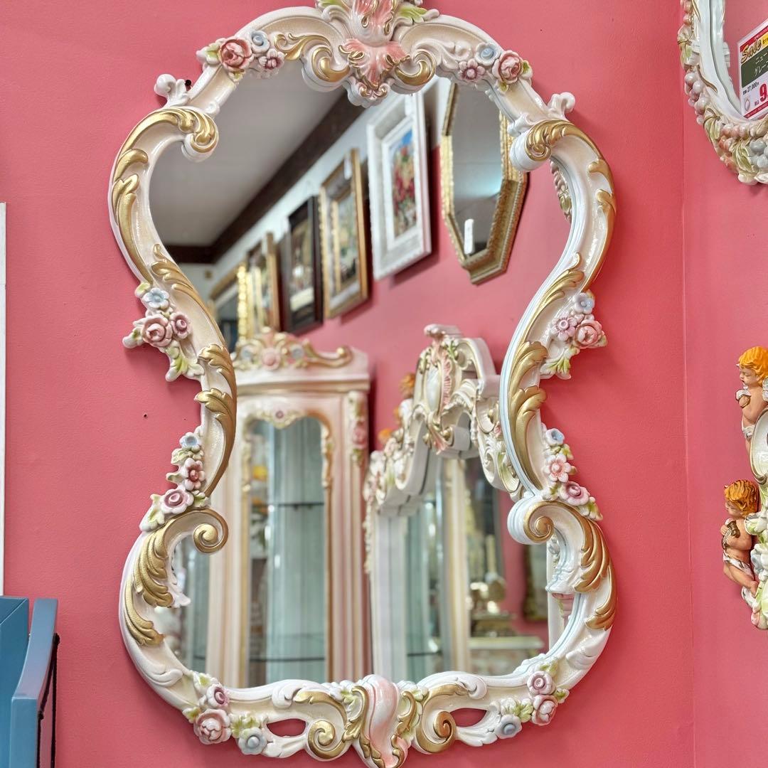 ロココRAZAミラー　壁掛け鏡 フラワー装飾