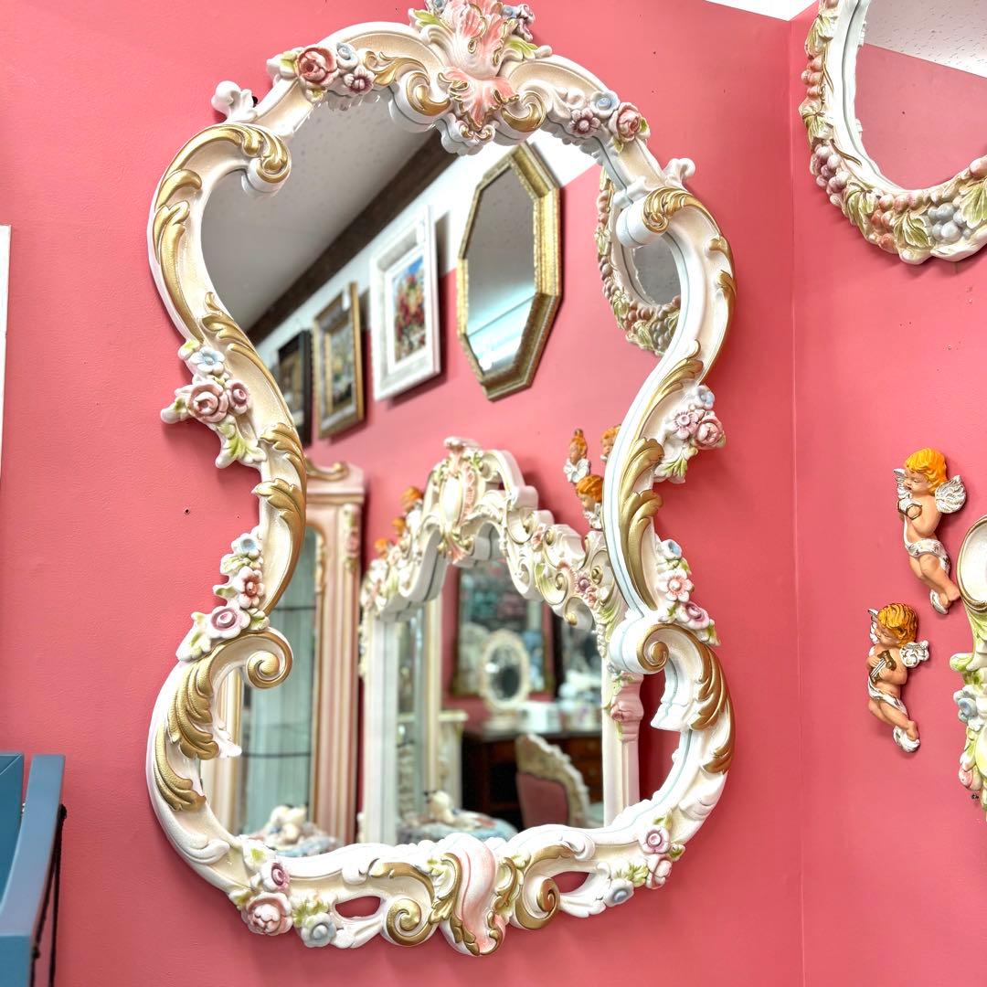 ロココRAZAミラー　壁掛け鏡 フラワー装飾