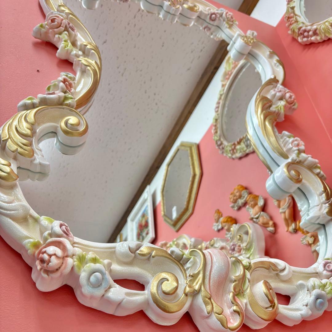 ロココRAZAミラー　壁掛け鏡 フラワー装飾