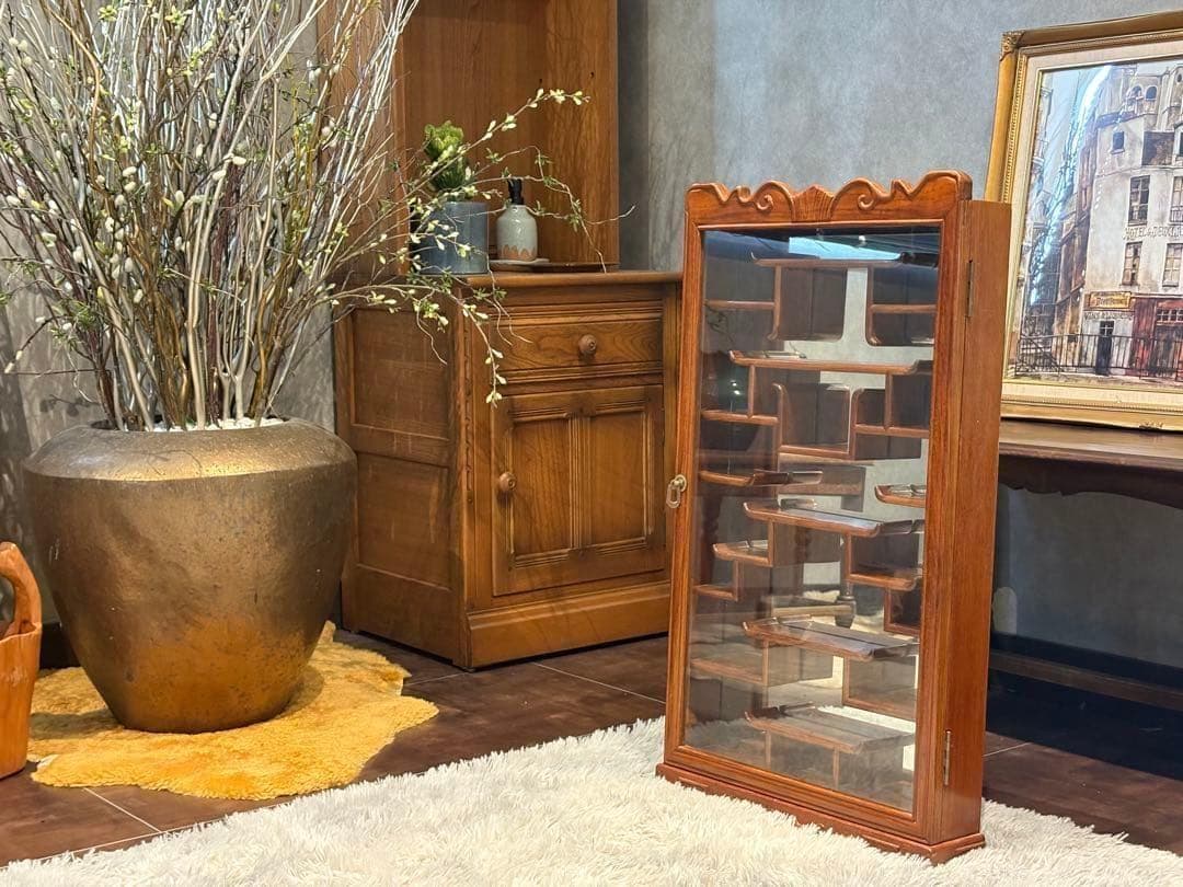 唐木 飾り棚 インテリア アンティーク ビンテージ ミラー 鏡 壁掛け　SZ