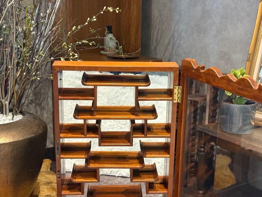 唐木 飾り棚 インテリア アンティーク ビンテージ ミラー 鏡 壁掛け　SZ