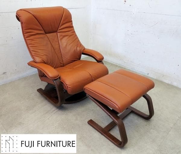 美品■本革■冨士ファニチャ■リクライナー&オットマン■1P■パーソナルチェア■
