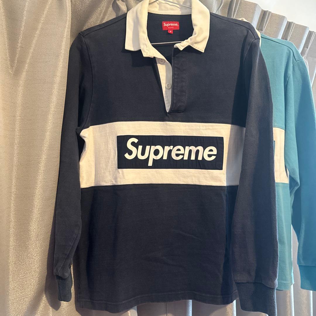 Supreme ラガーシャツ M ネイビー/ホワイト　rugby shirt