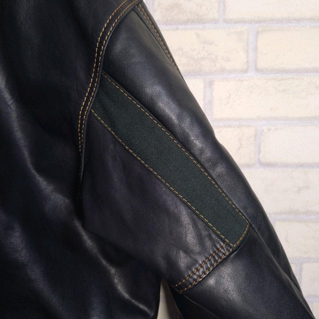 ヴィンテージ★総ステッチ リアルレザー 牛革 レザージャケット ネイビー M相当