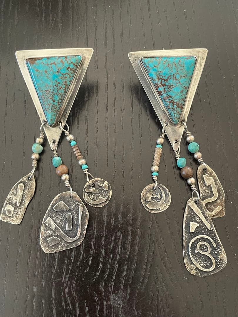 ヴィンテージ ターコイズ ピアス Silver925 アーティストサイン入り