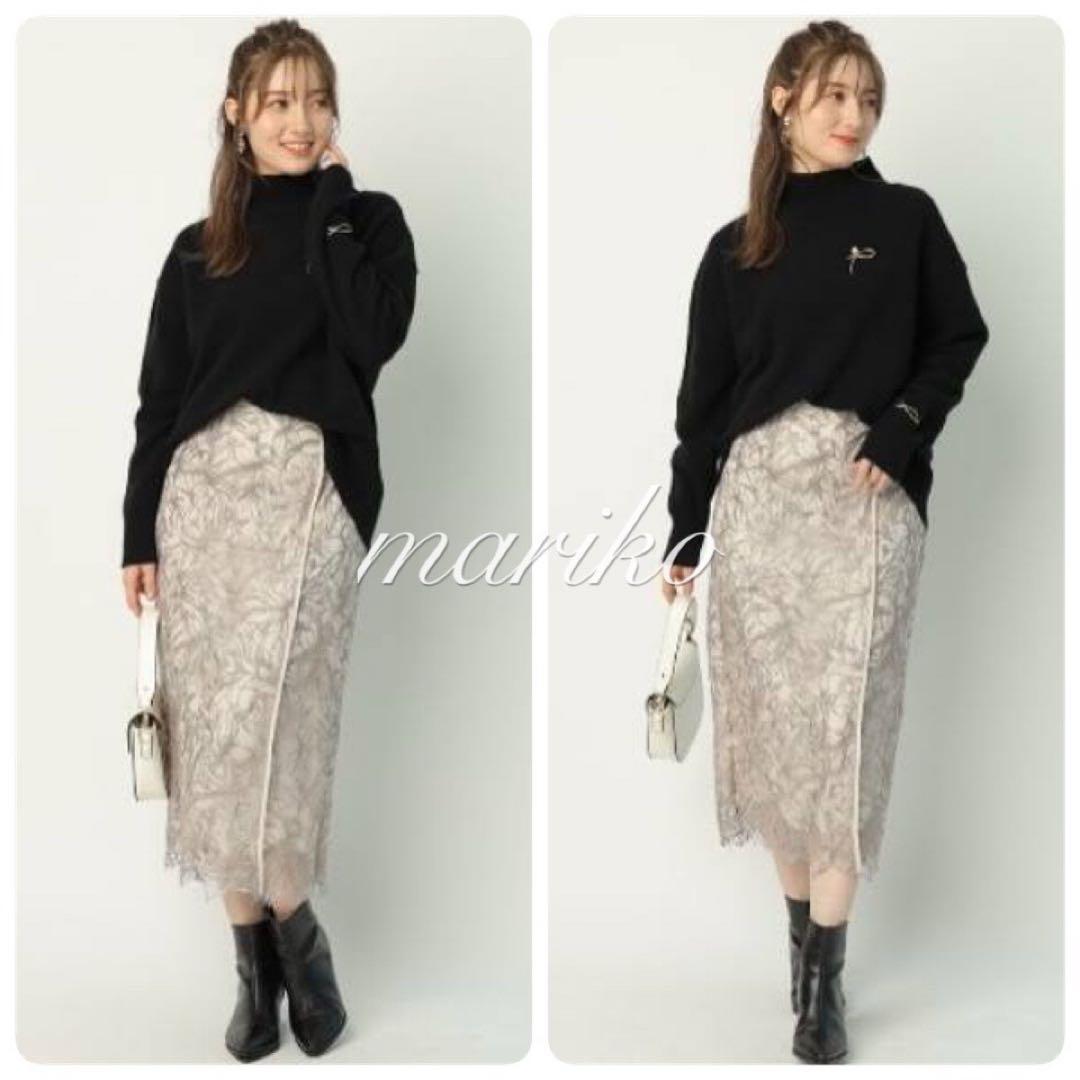 新品アプワイザーリッシェ ライン刺繍タイトスカート　ジャスグリッティーベージュ1