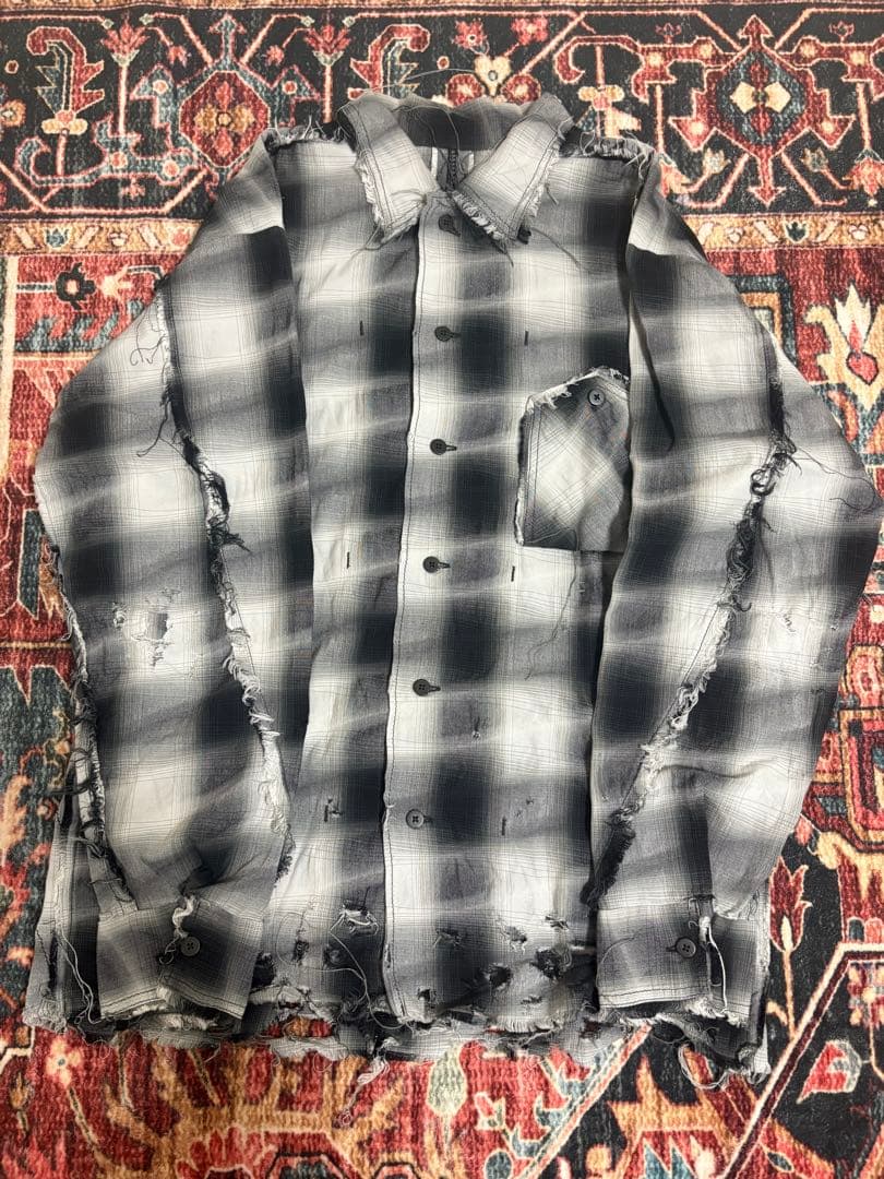 完売品　minus ネルシャツ　ダメージ加工　BORO