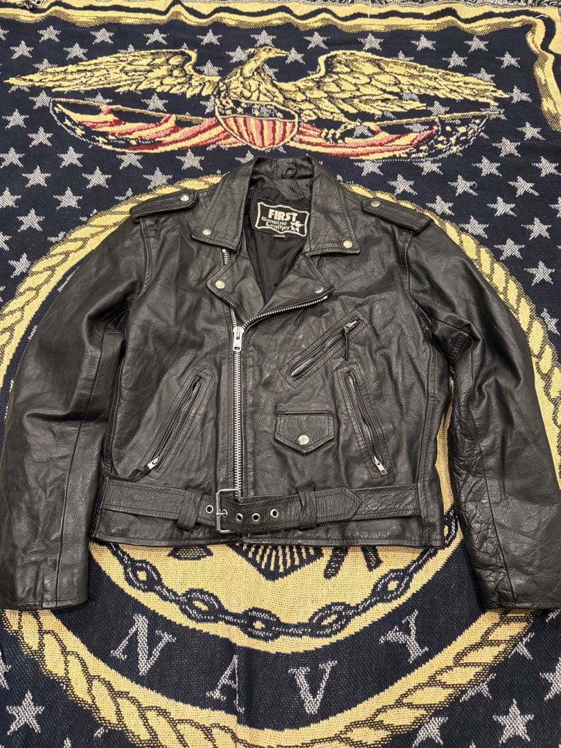 80s 90s ブラック 牛レザー レザージャケット 革ジャン ダブル