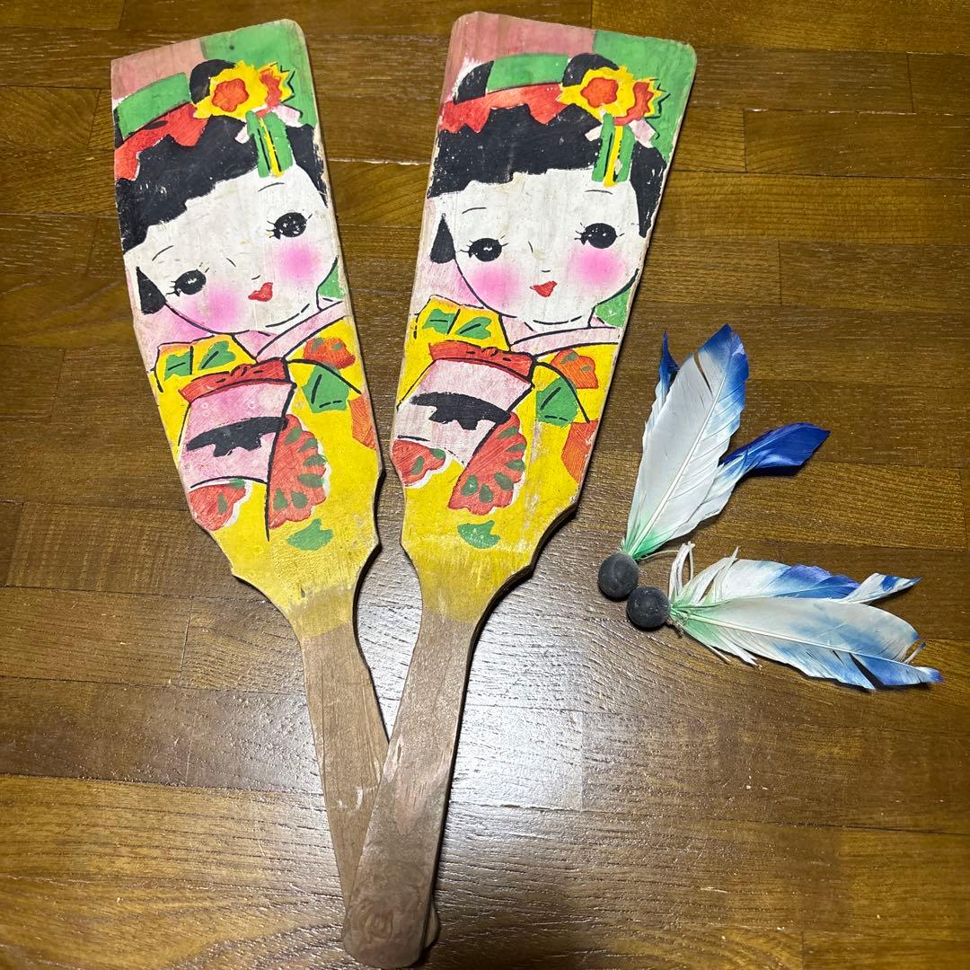 昭和初期超レア　実用羽子板　欠損、落書き有り