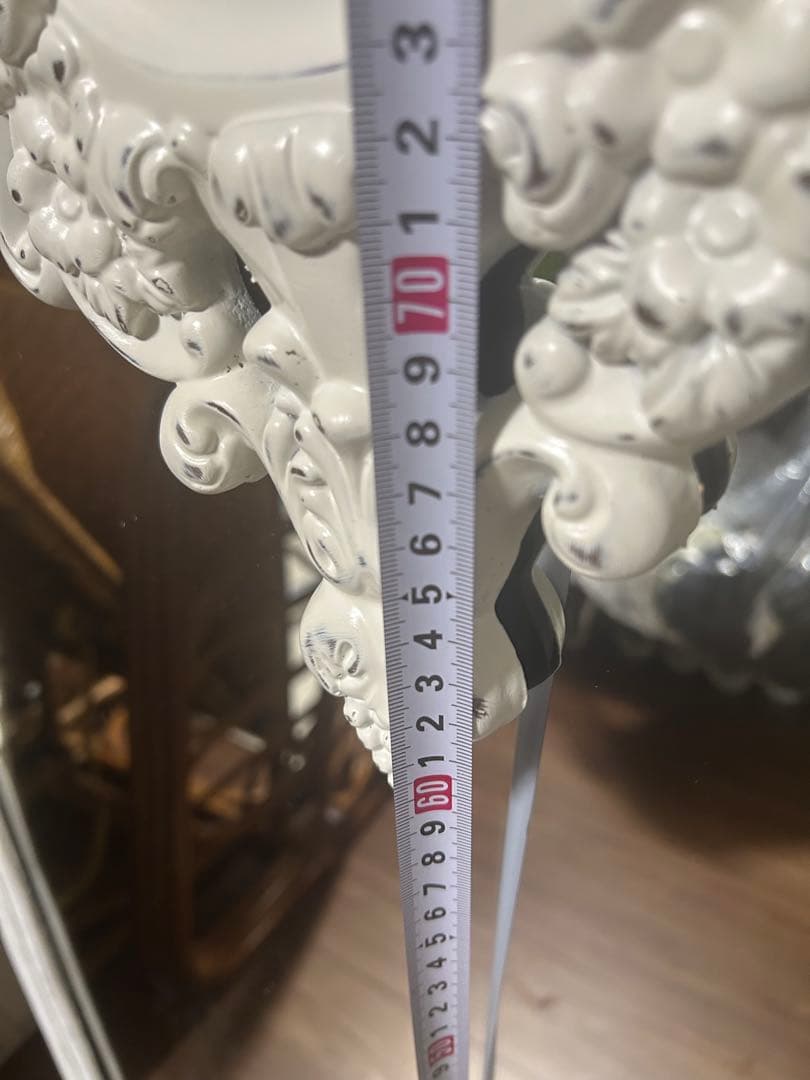 アンティーク　ロココ　ホワイト　壁掛けミラー　姿見