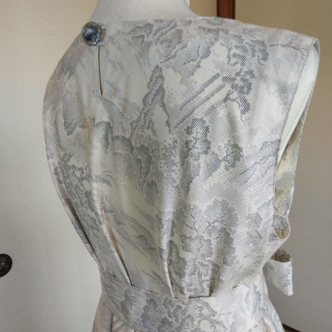 白大島紬解き生地からバイアス仕立てロングフレアーワンピース　L寸