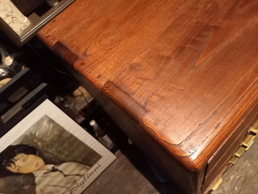1950's　ヴィンテージ　ドロワー　欅　無垢材　継ぎ組み　細工　真鍮　金具