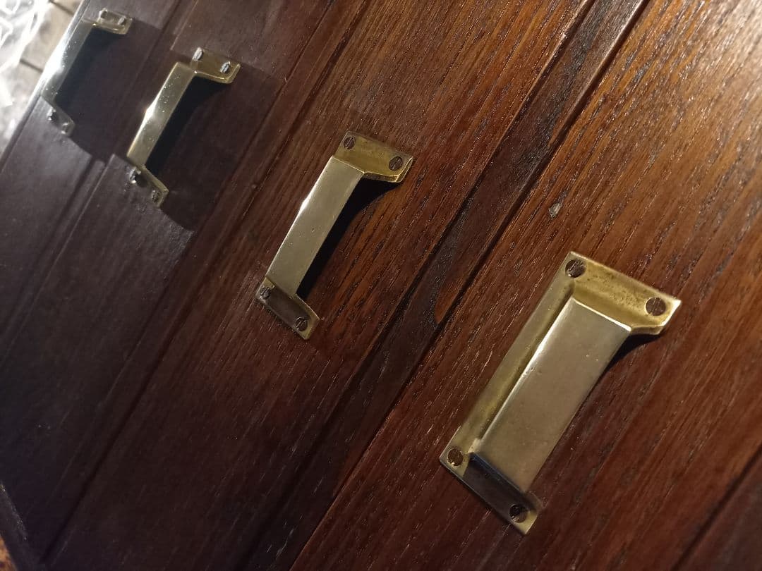 1950's　ヴィンテージ　ドロワー　欅　無垢材　継ぎ組み　細工　真鍮　金具