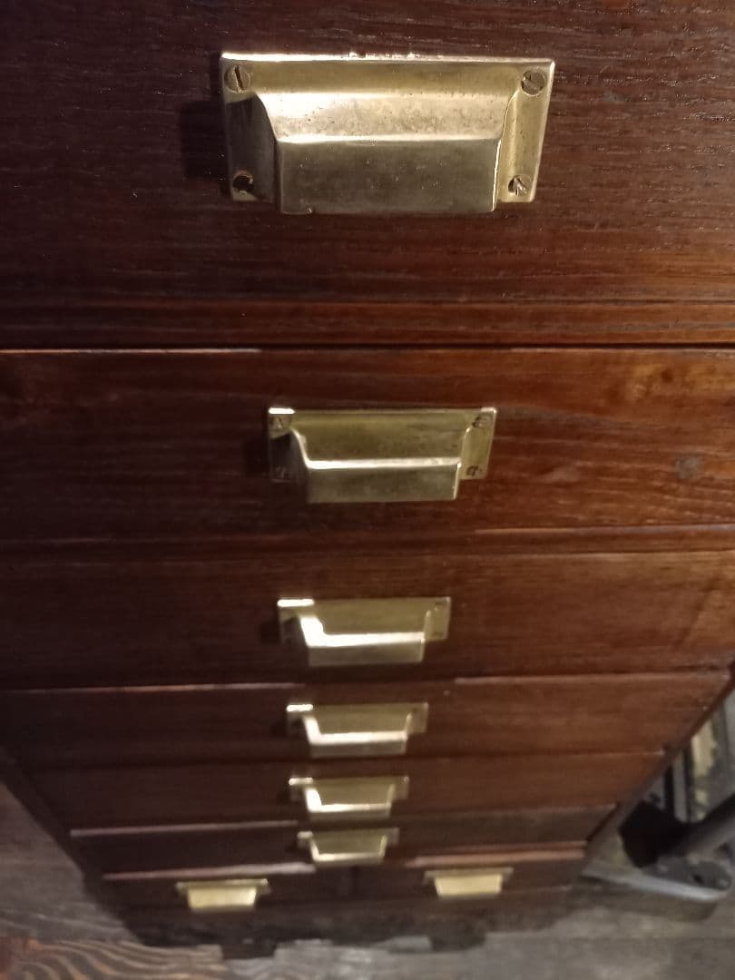 1950's　ヴィンテージ　ドロワー　欅　無垢材　継ぎ組み　細工　真鍮　金具