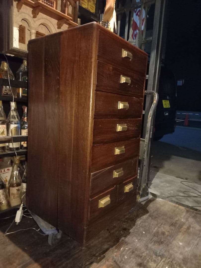 1950's　ヴィンテージ　ドロワー　欅　無垢材　継ぎ組み　細工　真鍮　金具