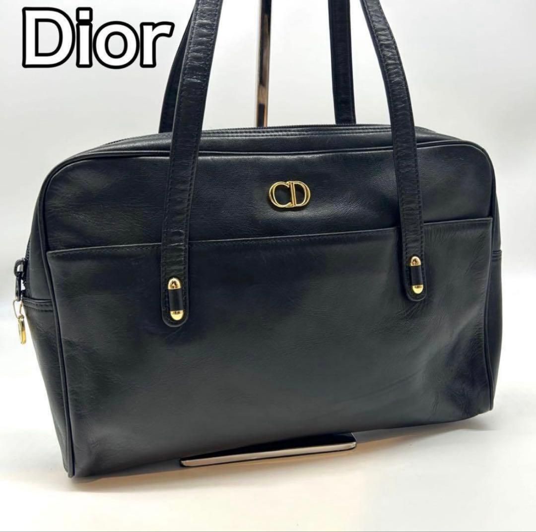 Dior CD金具 レザー ショルダーバッグ オールレザー ブラック