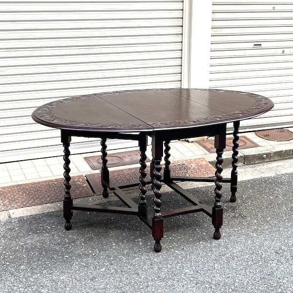イギリスアンティーク　ゲートレッグバタフライテーブル　ツイストレッグ