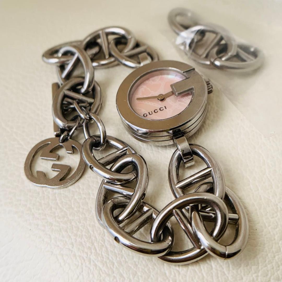 グッチ 時計 gg 107 アンカー ブレスレット トルグ ラウンド ピンク
