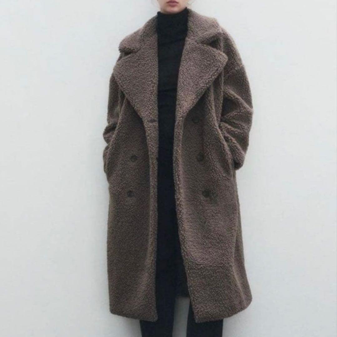 極美品✨ザラ ダブルブレスト フェイクボアコート テディベアコート グレー 38