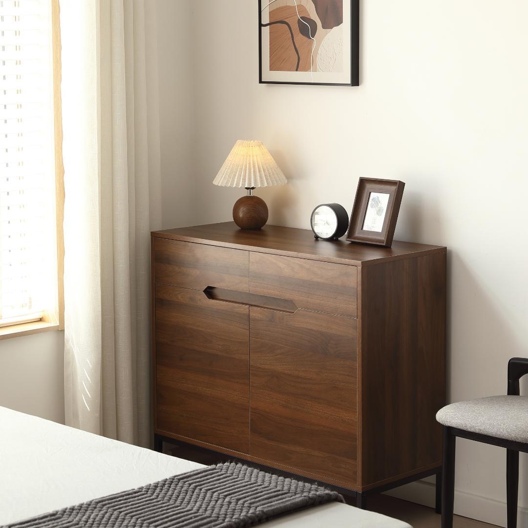 2セット！キャビネット 木製 脚付収納棚 サイドボード【幅90cm】BROWN