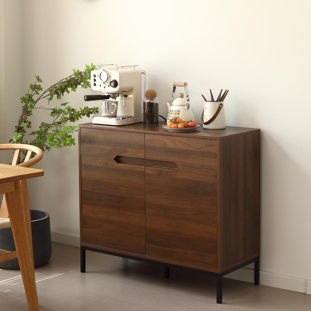 2セット！キャビネット 木製 脚付収納棚 サイドボード【幅90cm】BROWN