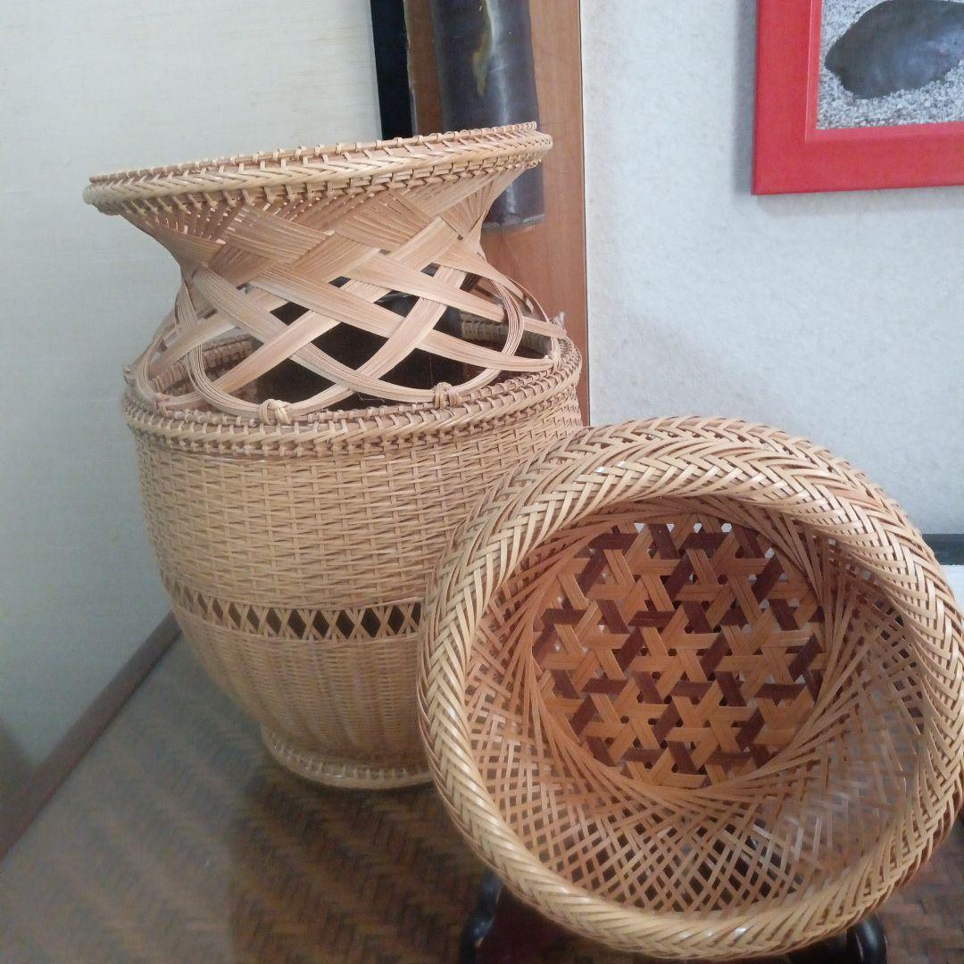 手作り竹細工　壺と菓子皿の2点セット