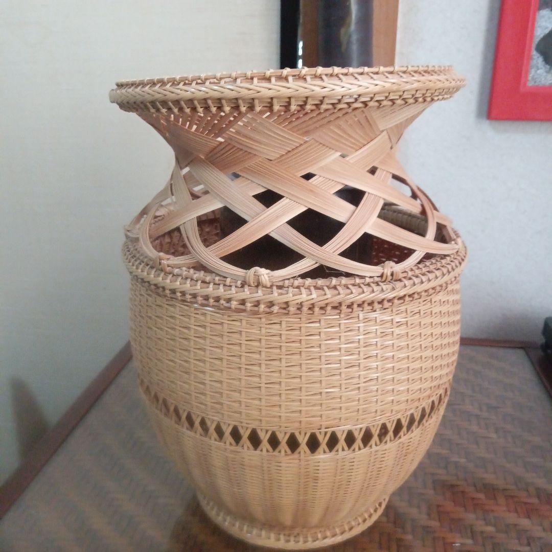 手作り竹細工　壺と菓子皿の2点セット