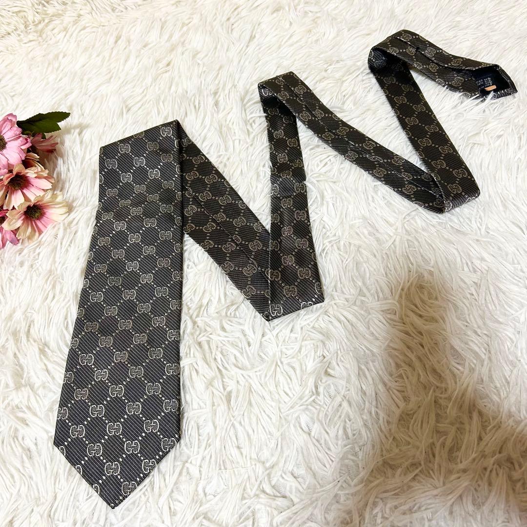 【極美品】グッチ GG 総柄 シルク 100% ネクタイ 【クリーニング済】