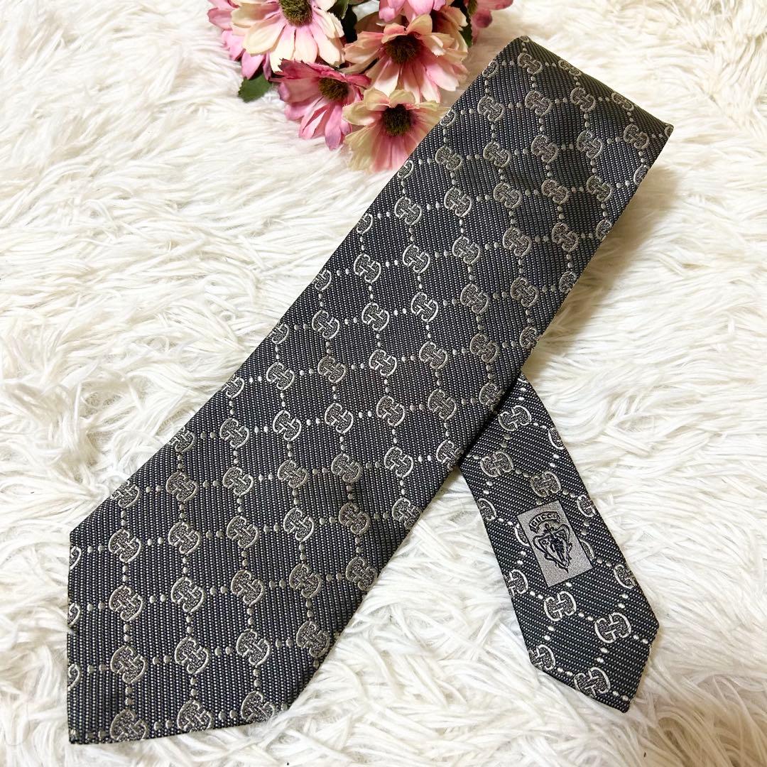 【極美品】グッチ GG 総柄 シルク 100% ネクタイ 【クリーニング済】