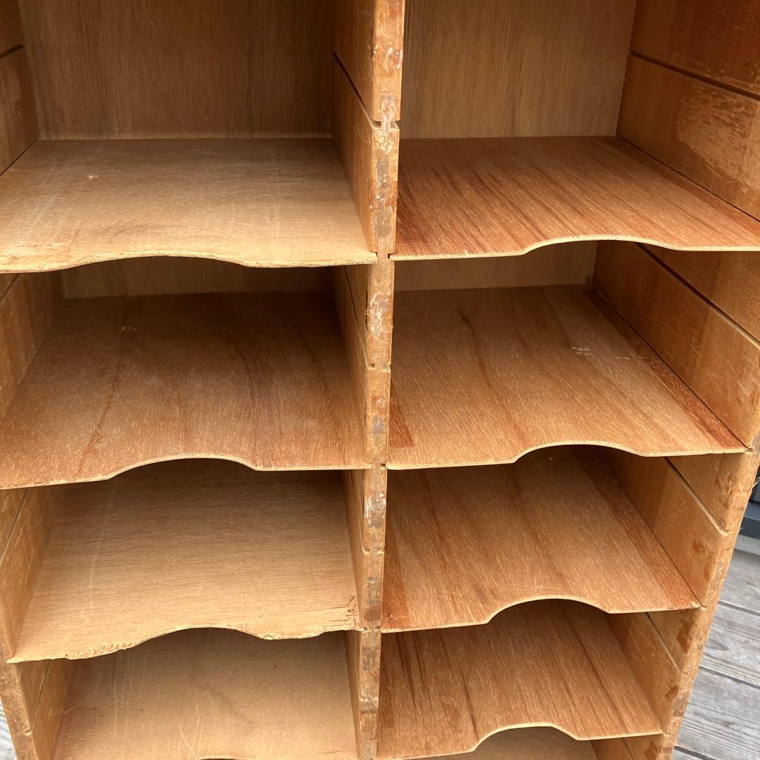 昭和レトロ 古家具 木製棚 書類入れ カルテケース 2列8段 事務用品ビンテージ