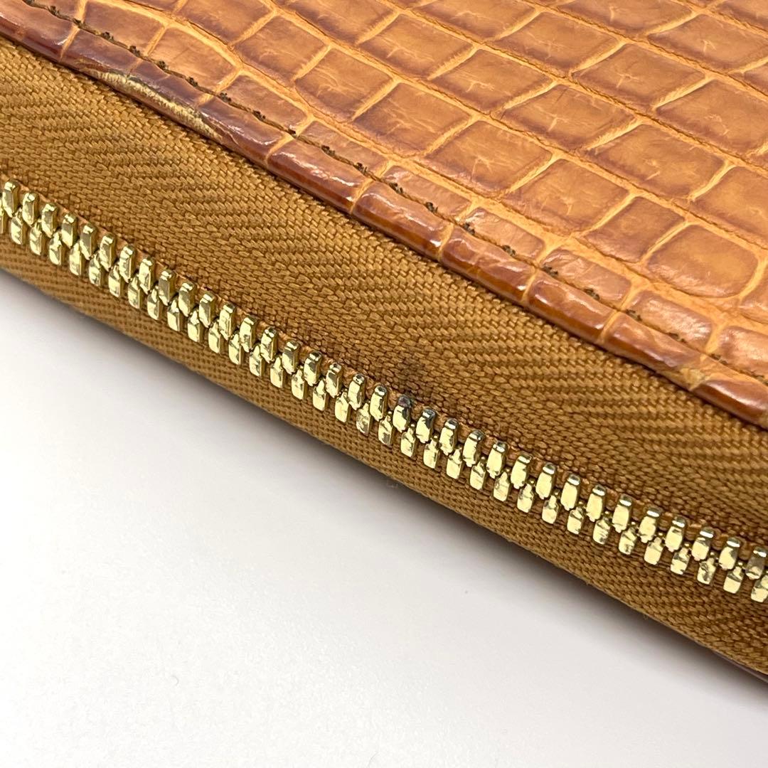 ●GAUDIE・ガウディ●長財布ラウンドジップ・ファスナー●クロコダイル●茶色
