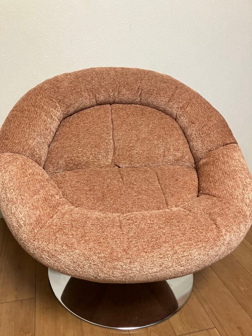 オレンジ系 円形スイベル 1人掛けソファ