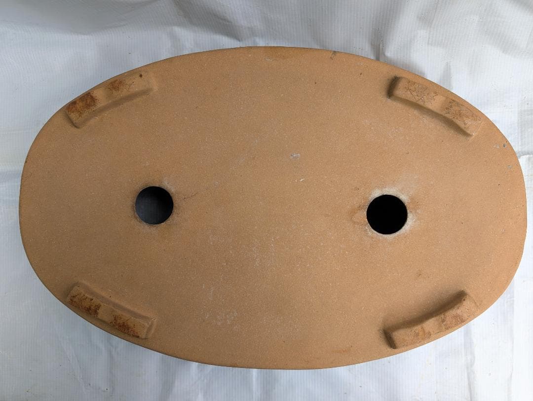 大型 盆栽鉢 楕円 絵鉢 約60cm 無銘 山水図 松柄 古鉢 盆栽用