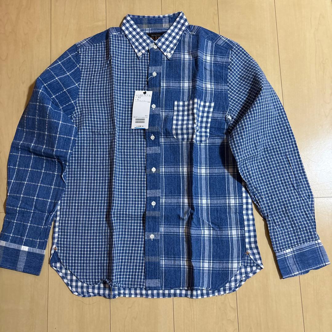 未使用品BEAMS＋長袖チェックシャツ M 青