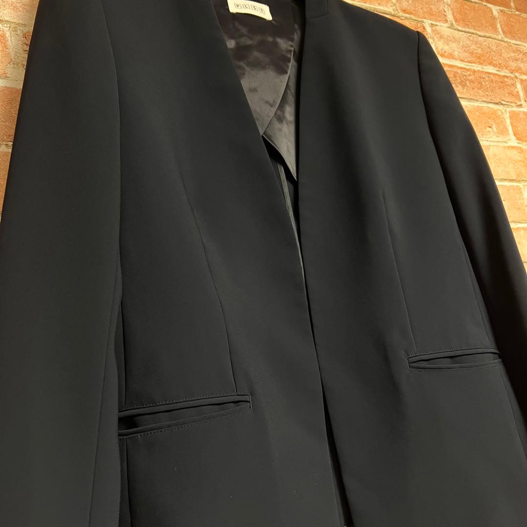 [美品]プラステ　ソフトダブルクロスカラースーツセットアップ　ノーカラー　紺色