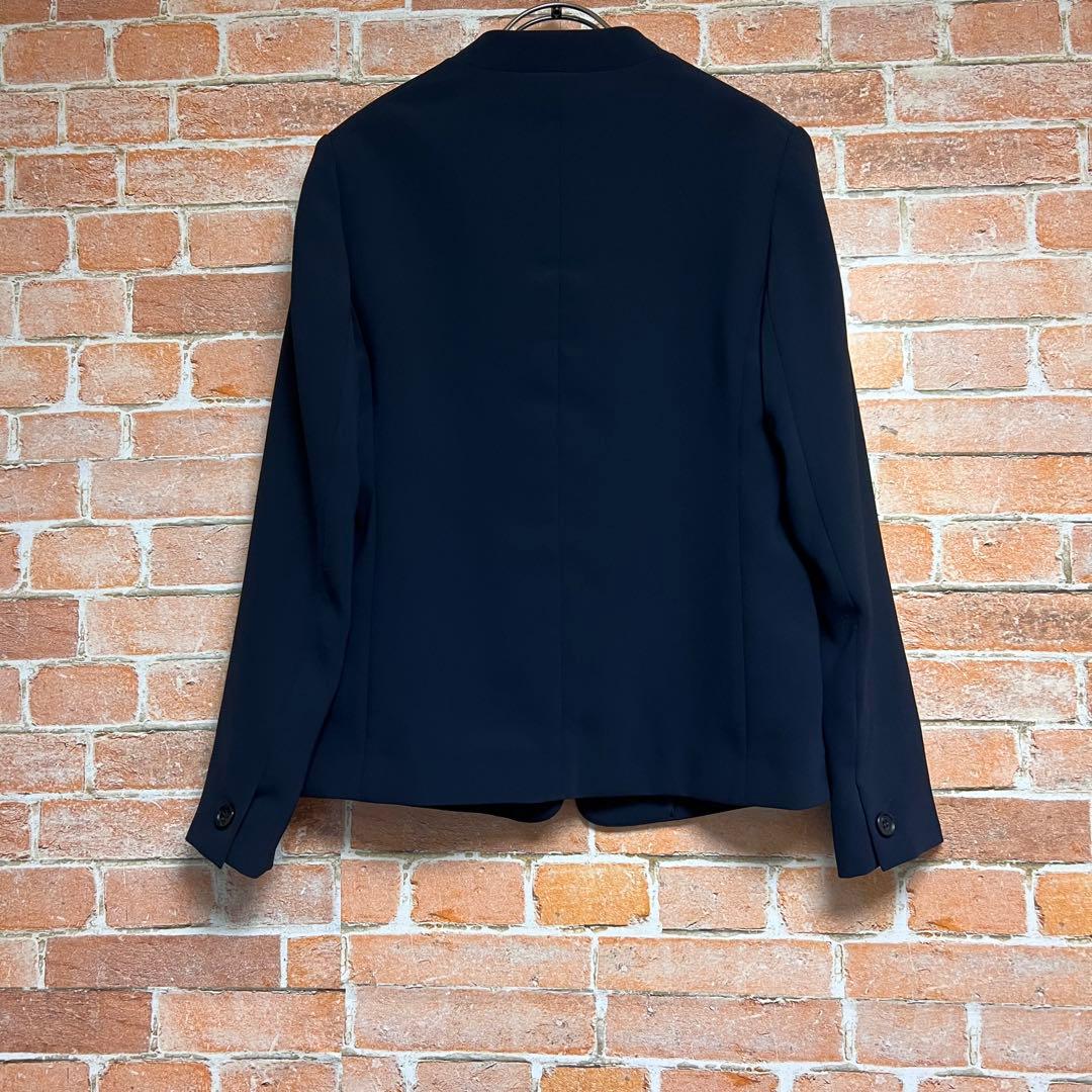 [美品]プラステ　ソフトダブルクロスカラースーツセットアップ　ノーカラー　紺色