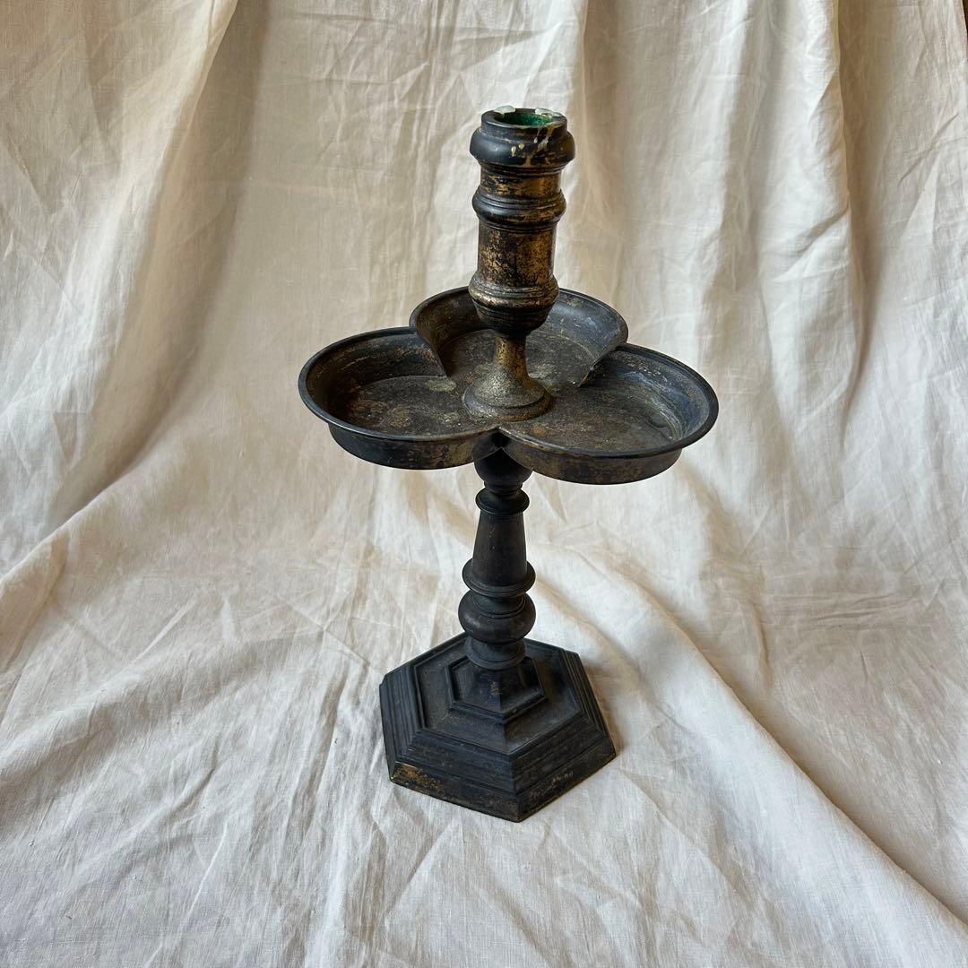 希少　フランスアンティーク 真鍮製 燭台 特大36cm 3つ葉　店舗什器　A