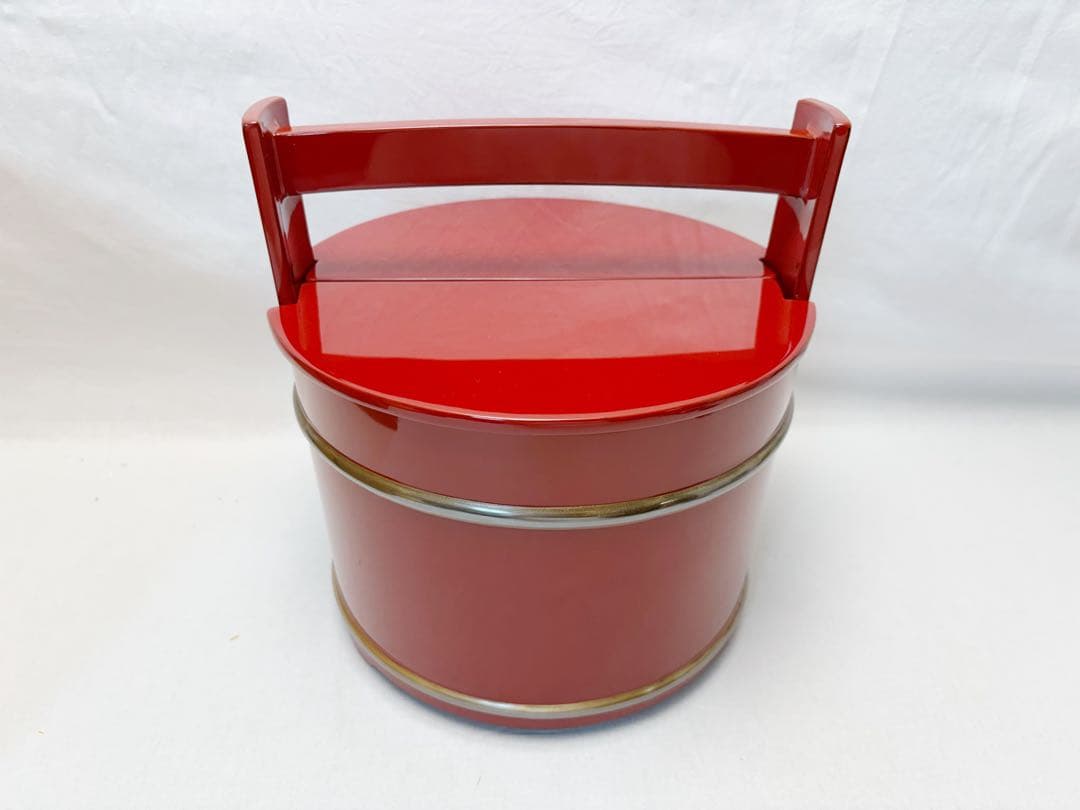 ほぼ未使用 茶道具 蔵？作 木製朱塗 手桶 銀箍 作家物 茶器 水差し 共箱