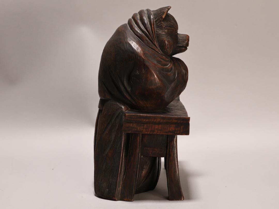 BK436　時代物　木彫　狸和尚 置物　高約26cm　昔話　分福茶釜